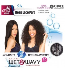 Ali 9A Unprocessed Virgin Human Hair Wet n Wavy Deep Lace Part Wig 20 - Bohemian Wave A9WWB20