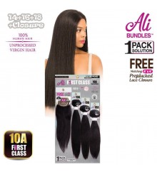 Ali 10A Unprocessed Virgin Human Hair Weave 3PCS + Closure - BODY WAVE(14+16+18)+12