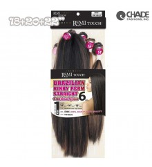 New Born Free Human Hair Blend Remi Touch 6pcs - Natural Kinky Perm Straight 18+20+22 + Hand tied Top closure